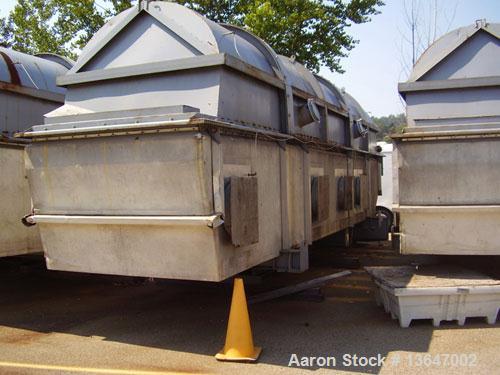 Used Carrier Vibrating Fluidized Bed Dryer, Model QAD 72120S. 5'6" wide x 29'4" long, stainless steel/carbon steel construction. 100 hp blower, approx 4,000,000 btu natural gas burner, control panel ...