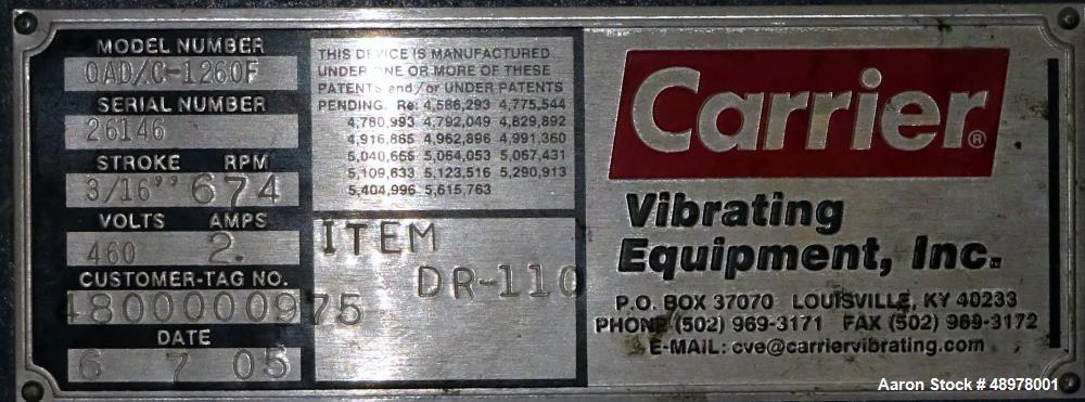Used Carrier Vibrating Equipment Inc. Vibratory Fluid Flow Continuous Fluid Bed