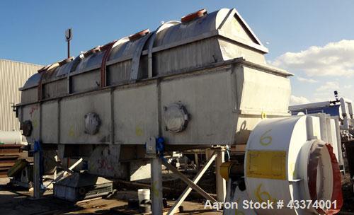 Used Carrier Vibrating Equipment Fluid-Flow Vibrating Fluid Bed Dryer / Cooler, Model QAD/C-7260. 304 Stainless Steel. Overall size 84" wide x 30'6" long x 144" tall. 25hp motor, 40hp blower, with he...