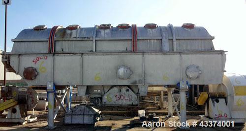 Used Carrier Vibrating Equipment Fluid-Flow Vibrating Fluid Bed Dryer / Cooler, Model QAD/C-7260. 304 Stainless Steel. Overall size 84" wide x 30'6" long x 144" tall. 25hp motor, 40hp blower, with he...