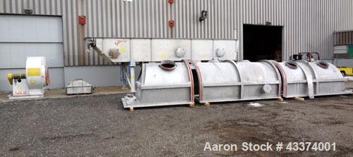 Used Carrier Vibrating Equipment Fluid-Flow Vibrating Fluid Bed Dryer / Cooler, Model QAD/C-7260. 304 Stainless Steel. Overall size 84" wide x 30'6" long x 144" tall. 25hp motor, 40hp blower, with he...