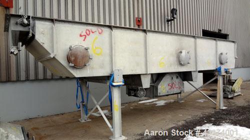 Used Carrier Vibrating Equipment Fluid-Flow Vibrating Fluid Bed Dryer / Cooler, Model QAD/C-7260. 304 Stainless Steel. Overall size 84" wide x 30'6" long x 144" tall. 25hp motor, 40hp blower, with he...