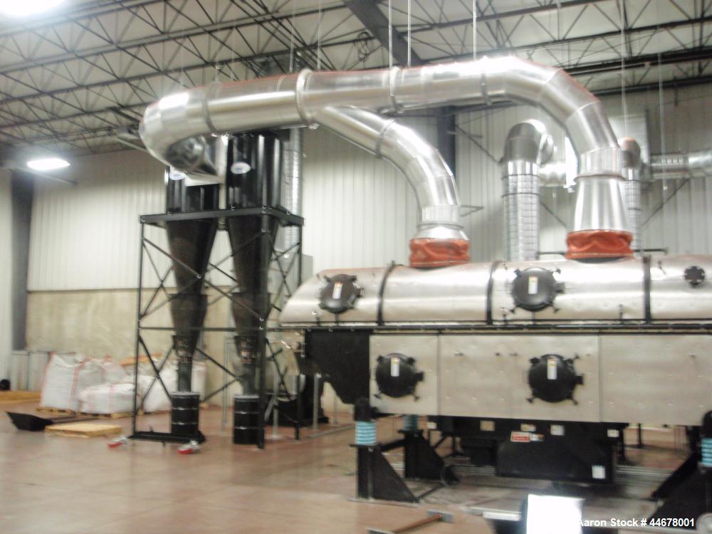 Used-Carrier Vibrating Fluid Bed Dryer.  Approximately 3'6" wide x 20' long.  304 Stainless steel bed.  7.5 Hp vibratory mot...