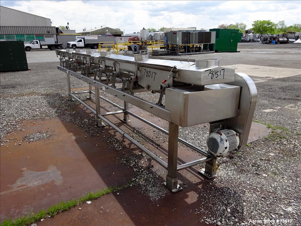 Used Frank Hamachek Machine Company Vibratory Fluid Bed Dryer, Stainless Steel. 16" wide x 259" long 3 zone bed, (6) 8" top inlets, (1) 8" side bottom outlet, 40" discharge height, 3 hinged covers. D...