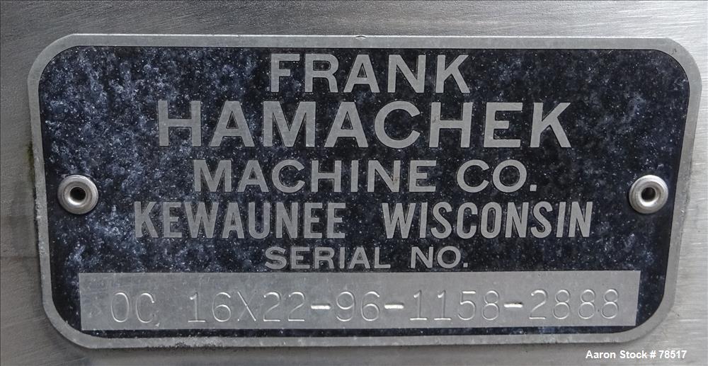Used Frank Hamachek Machine Company Vibratory Fluid Bed Dryer, Stainless Steel. 16" wide x 259" long 3 zone bed, (6) 8" top inlets, (1) 8" side bottom outlet, 40" discharge height, 3 hinged covers. D...