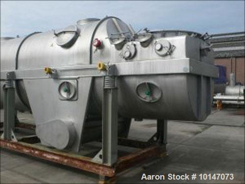 Used GEA Niro VF-F-EX Continuous Fluid Bed Dryer, 304 stainless steel. Component and surface size 134.6 square feet (12.5 m2), bed sizes 62.2" x 330.7" (1580 x 8400 mm), product inlet diameter 49.2" ...