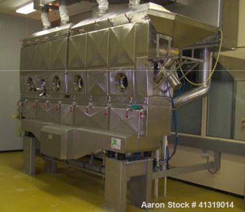 Used Heinen Fluid Bed Dryer, model WT 3/40 LS-4, stainless steel. Heating agent is hot water 194 deg/158 deg F (90 deg/70 deg C), heat consumption 264 MJ/h, compressed air needs 100-150 cubic meters/...