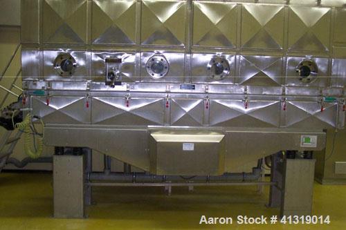 Used Heinen Fluid Bed Dryer, model WT 3/40 LS-4, stainless steel. Heating agent is hot water 194 deg/158 deg F (90 deg/70 deg C), heat consumption 264 MJ/h, compressed air needs 100-150 cubic meters/...