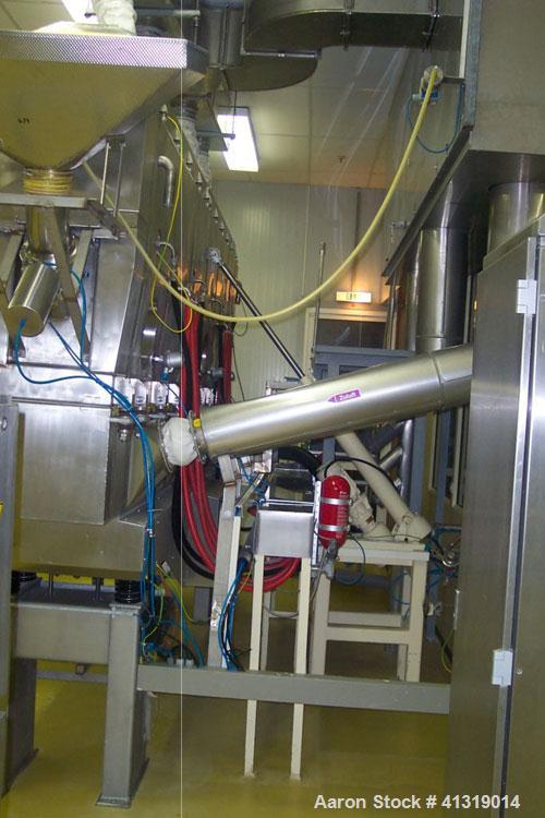 Used Heinen Fluid Bed Dryer, model WT 3/40 LS-4, stainless steel. Heating agent is hot water 194 deg/158 deg F (90 deg/70 deg C), heat consumption 264 MJ/h, compressed air needs 100-150 cubic meters/...