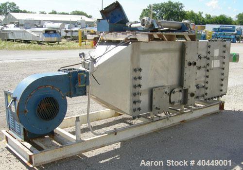 Used Kinergy continuous fluid bed dryer, model KDFBC-12-SD. 304 stainless steel. 12" wide x 171" long perforated pan, bolt on top cover with (3) 6" sight glass, 3/4 hp, 3/60/480 volt, 570 rpm motor. ...
