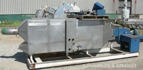 Used Kinergy continuous fluid bed dryer, model KDFBC-12-SD. 304 stainless steel. 12" wide x 171" long perforated pan, bolt on top cover with (3) 6" sight glass, 3/4 hp, 3/60/480 volt, 570 rpm motor. ...