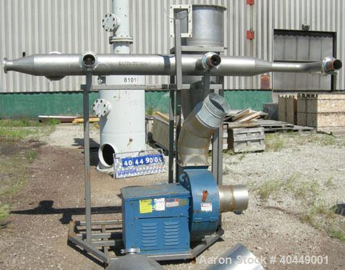 Used Kinergy continuous fluid bed dryer, model KDFBC-12-SD. 304 stainless steel. 12" wide x 171" long perforated pan, bolt on top cover with (3) 6" sight glass, 3/4 hp, 3/60/480 volt, 570 rpm motor. ...