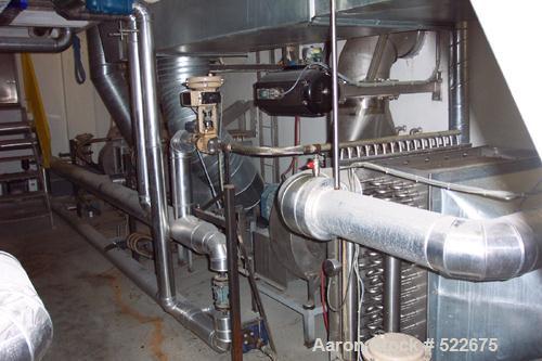 USED: Vibra vibrating fluid bed dryer, type VF71/12. Material of construction is stainless steel. 46.8" wide x 277" straight side (1200mm x 7100mm). 87.9 square feet (8.52 square meter) in 3 sections...