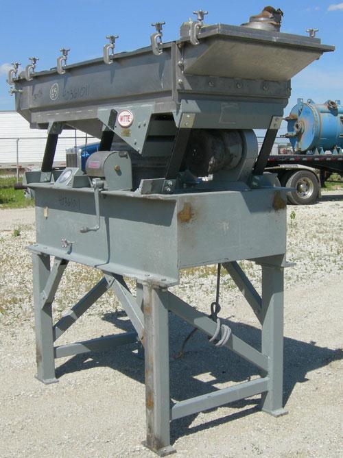 Used: Witte vibrating continuous fluid bed dryer, 304 stainless steel. Approximately 30" wide x 72" long bed. Approximately 1-1/2 hp vibrating motor. Includes top cover with lifting mechanism, and a ...