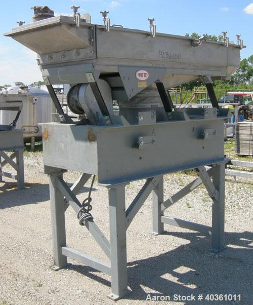 Used: Witte vibrating continuous fluid bed dryer, 304 stainless steel. Approximately 30" wide x 72" long bed. Approximately 1-1/2 hp vibrating motor. Includes top cover with lifting mechanism, and a ...