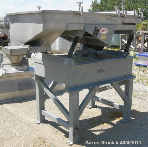 Used: Witte vibrating continuous fluid bed dryer, 304 stainless steel. Approximately 30" wide x 72" long bed. Approximately 1-1/2 hp vibrating motor. Includes top cover with lifting mechanism, and a ...