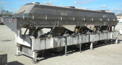 Used Witte Vibratory Continuous Fluid Bed Dryer, 304 Stainless Steel. Approximate 288" long x 46-1/2" wide screen section. Driven by a 7-1/2 HP, 3/60/230/460 Volt, 1750 RPM motor with (4) Witte size ...