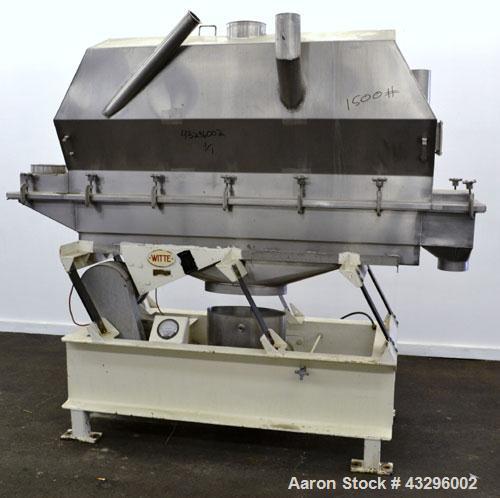 Used Witte Vibrating Fluid Bed Dryer/Cooler, 301 Stainless Steel. Approximate 11-1/2’’ wide x 72" long wide wedge wire screen section. (1) Clamp on top cover, (1) Witte size C-4 vibratory motor. Driv...