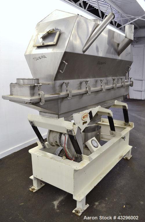 Used Witte Vibrating Fluid Bed Dryer/Cooler, 301 Stainless Steel. Approximate 11-1/2’’ wide x 72" long wide wedge wire screen section. (1) Clamp on top cover, (1) Witte size C-4 vibratory motor. Driv...