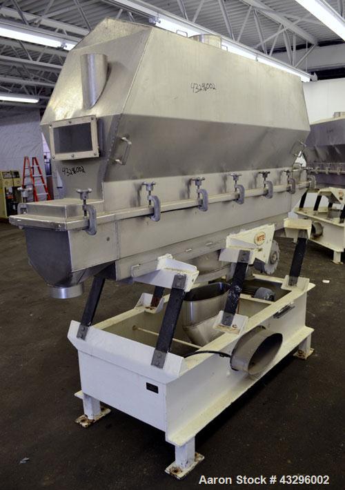 Used Witte Vibrating Fluid Bed Dryer/Cooler, 301 Stainless Steel. Approximate 11-1/2’’ wide x 72" long wide wedge wire screen section. (1) Clamp on top cover, (1) Witte size C-4 vibratory motor. Driv...