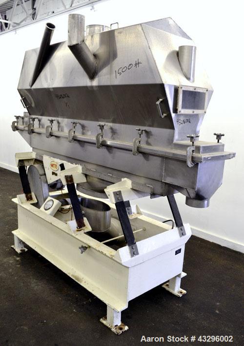 Used Witte Vibrating Fluid Bed Dryer/Cooler, 301 Stainless Steel. Approximate 11-1/2’’ wide x 72" long wide wedge wire screen section. (1) Clamp on top cover, (1) Witte size C-4 vibratory motor. Driv...