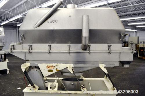 Used Witte Vibrating Fluid Bed Dryer/Cooler, 301 Stainless Steel. Approximate 11-1/2 wide x 72" long wide wedge wire screen section. (1) Clamp on top cover, (1) Witte size C-4 vibratory motor. Driven...