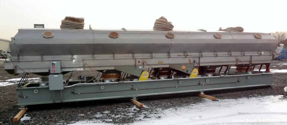 Used Witte Vibrating Fluid Bed Dryer System, 304 Stainless Steel.  (5) Zone, gas heated, rated 8,000,000 btu/hr. Approximately 48” wide x 30’ long wide wedge wire screen.  Driven by a 7.5 hp, 3/60/23...