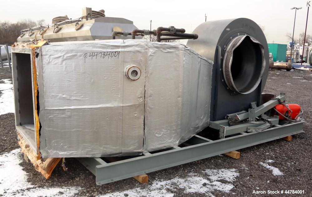 Used Witte Vibrating Fluid Bed Dryer System, 304 Stainless Steel.  (5) Zone, gas heated, rated 8,000,000 btu/hr. Approximately 48” wide x 30’ long wide wedge wire screen.  Driven by a 7.5 hp, 3/60/23...