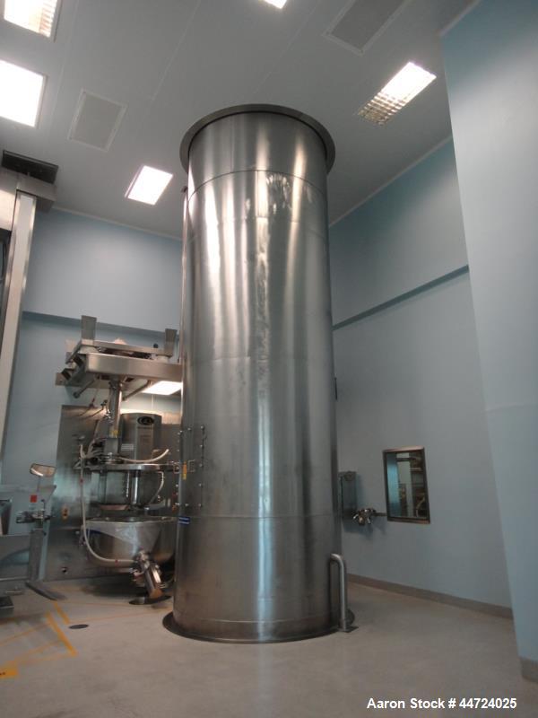 Used Glatt Model WST500 Stainless Steel Fluid Bed Dryer.  Approximate total volume 12.5 cu mt, approximate container volume 1,560 litre.  Maximum pressure at 10 bar design.  Unit includes top mounted...
