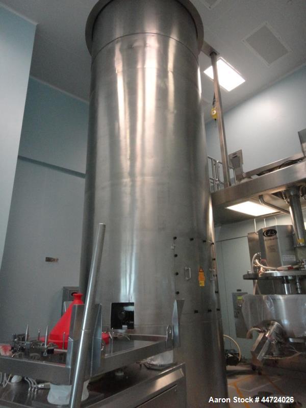 Used Glatt model WST500 stainless steel fluid bed dryer. Approximate total volume 12.5cumt, approximate container volume 1,560 litre. Maximum pressure at 10 bar design. Unit includes top mounted dust...