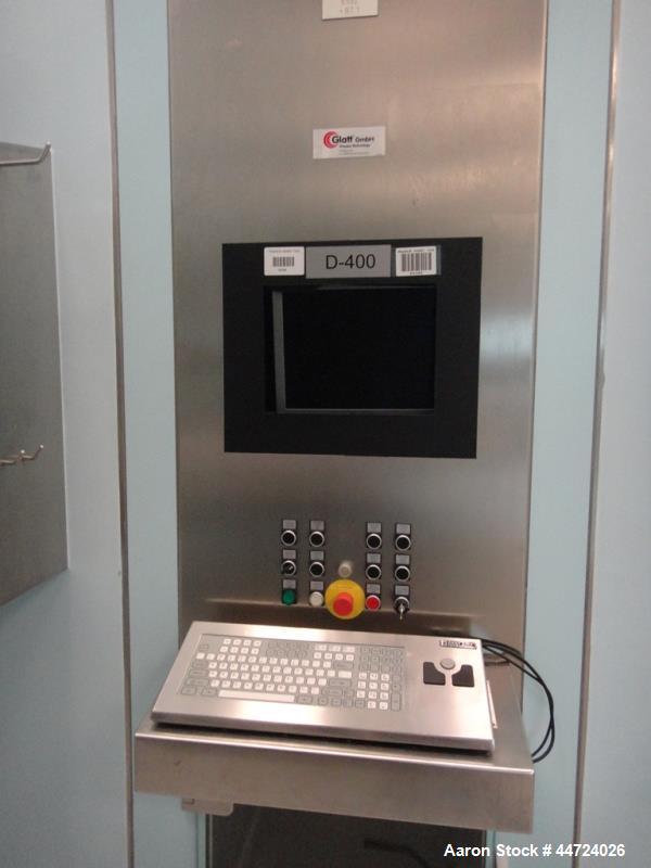Used Glatt model WST500 stainless steel fluid bed dryer. Approximate total volume 12.5cumt, approximate container volume 1,560 litre. Maximum pressure at 10 bar design. Unit includes top mounted dust...
