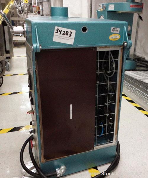 Used Aeromatic Fluid Bed Dryer, Model STREA 1. Product volume 0.2-2 kg, air flow 2 cubic meter per minute. Plastic shell, 2.3 kw/h heater, 1 kw blower.