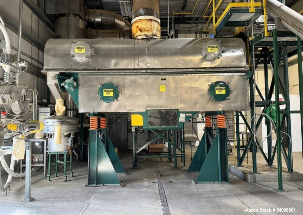 Used Carmen Model FBP-562 Vibratory Fluid Bed Dryer System – 45" x 17'6", Dual Zone, SS, w/ Crusher, Screener, Sifter & Heater
