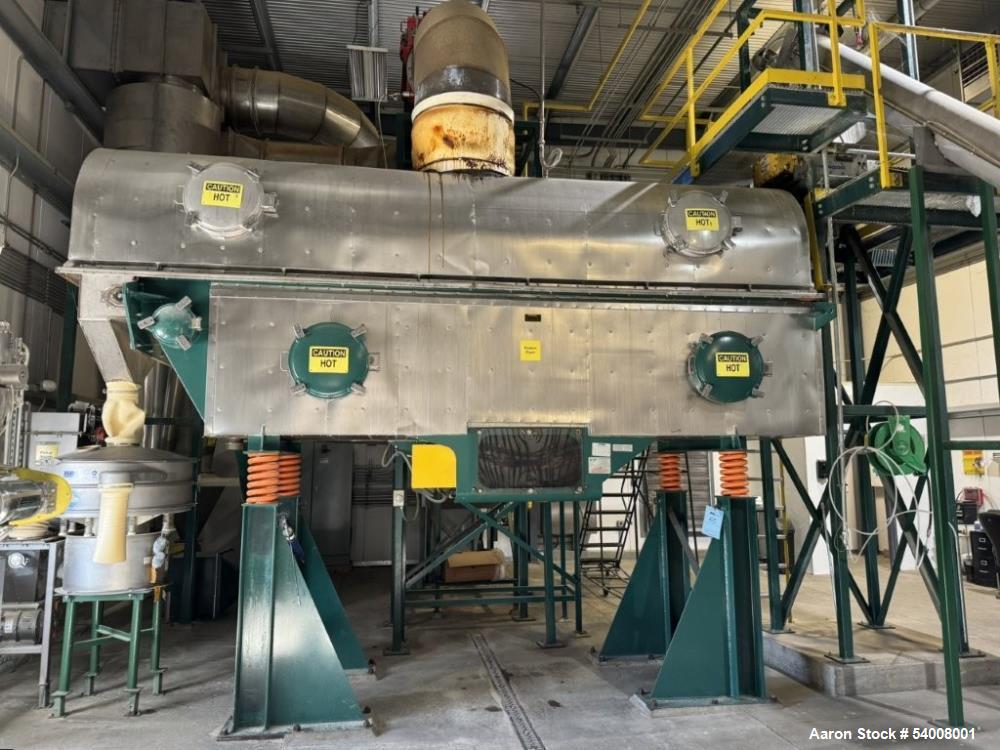Used Carmen Model FBP-562 Vibratory Fluid Bed Dryer System – 45" x 17'6", Dual Zone, SS, w/ Crusher, Screener, Sifter & Heater