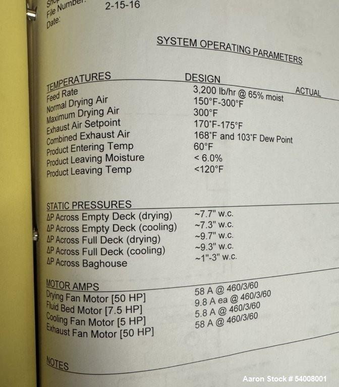 Used Carmen Model FBP-562 Vibratory Fluid Bed Dryer System – 45" x 17'6", Dual Zone, SS, w/ Crusher, Screener, Sifter & Heater