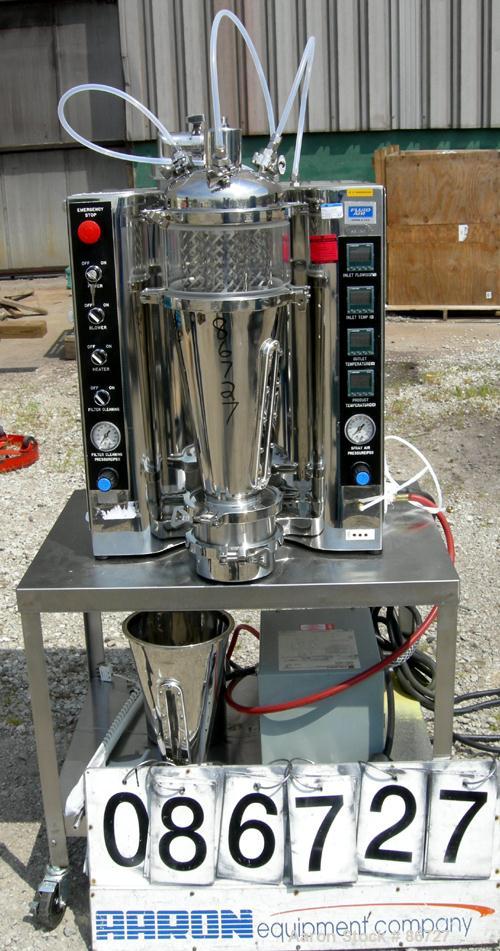 USED: Fluid Air lab size fluid bed system, model 2L, 304 stainless steel/glass contact areas. 2 liter bowl volume, max granulating capacity 2 liter, max coating capacity 1.8 liter. 1/60/208-240 volt,...