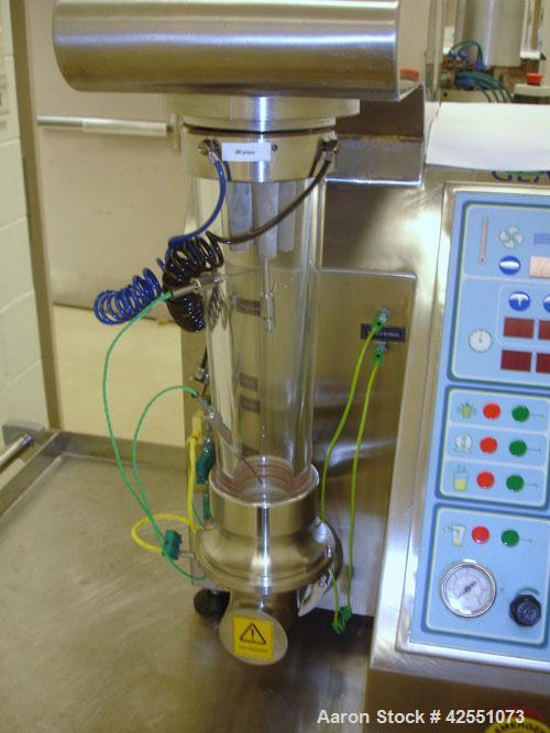 Used GEA Aeromatic Fielder Lab Fluid Bed Dryer/ Granulator, Model MP-Micro. Approximate batch capacity 20g-200g (.02-.2 kg), Air flow 0-20 cubic meter an hour, container volume 1300 ml. Bench top des...