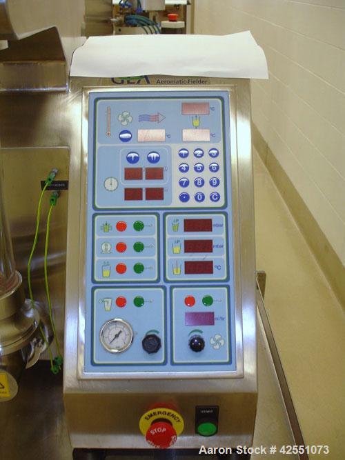 Used GEA Aeromatic Fielder Lab Fluid Bed Dryer/ Granulator, Model MP-Micro. Approximate batch capacity 20g-200g (.02-.2 kg), Air flow 0-20 cubic meter an hour, container volume 1300 ml. Bench top des...