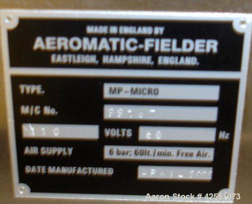 Used GEA Aeromatic Fielder Lab Fluid Bed Dryer/ Granulator, Model MP-Micro. Approximate batch capacity 20g-200g (.02-.2 kg), Air flow 0-20 cubic meter an hour, container volume 1300 ml. Bench top des...