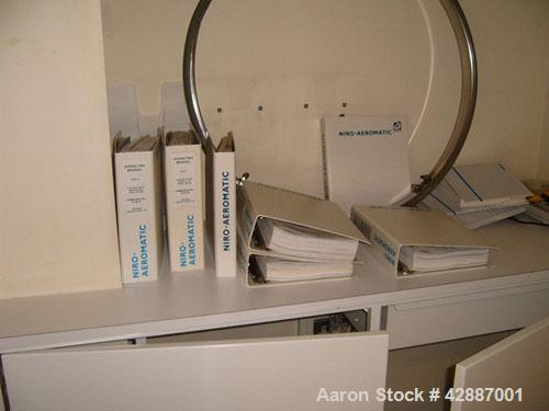 Used GEA Aeromatic-Fielder T/SG4 Fluid Bed Spray Dry Granulator, built in 1993. Batch size 220 lbs (100 kg). Through the wall GMP design, all stainless steel, 145 psi (10 bar) impulse pressure rating...