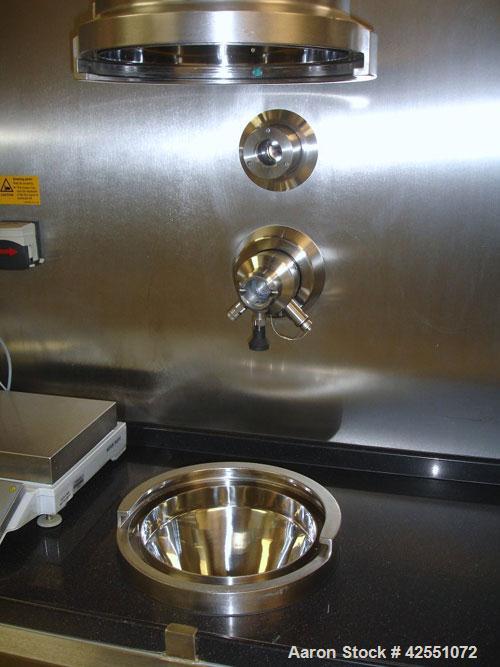 Used Glatt Fluid Bed Dryer, Model GPCG 2, Stainless Steel. 6.5 Bar internal shock rating, (2) spray granulation inserts, (1) Wurster insert, integrally mounted control panel with humidificatin cabine...