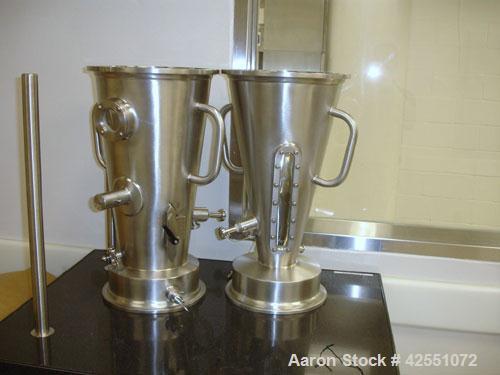 Used Glatt Fluid Bed Dryer, Model GPCG 2, Stainless Steel. 6.5 Bar internal shock rating, (2) spray granulation inserts, (1) Wurster insert, integrally mounted control panel with humidificatin cabine...