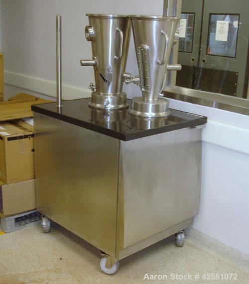 Used Glatt Fluid Bed Dryer, Model GPCG 2, Stainless Steel. 6.5 Bar internal shock rating, (2) spray granulation inserts, (1) Wurster insert, integrally mounted control panel with humidificatin cabine...