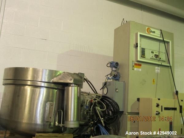 Used Glatt Fluid Bed Dryer, Model GPCG 60, Stainless Steel. Spray granulation chamber with 2 bowls, top vented, control panel. PRICE INCLUDES A 15% BUYERS PREMIUM. AS IS WHERE IS, LOADING & REMOVAL F...