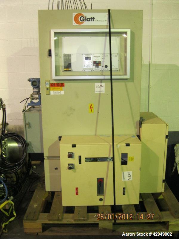 Used Glatt Fluid Bed Dryer, Model GPCG 60, Stainless Steel. Spray granulation chamber with 2 bowls, top vented, control panel. PRICE INCLUDES A 15% BUYERS PREMIUM. AS IS WHERE IS, LOADING & REMOVAL F...