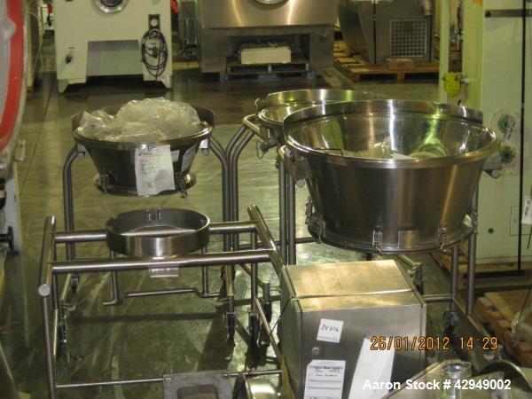 Used Glatt Fluid Bed Dryer, Model GPCG 60, Stainless Steel. Spray granulation chamber with 2 bowls, top vented, control panel. PRICE INCLUDES A 15% BUYERS PREMIUM. AS IS WHERE IS, LOADING & REMOVAL F...
