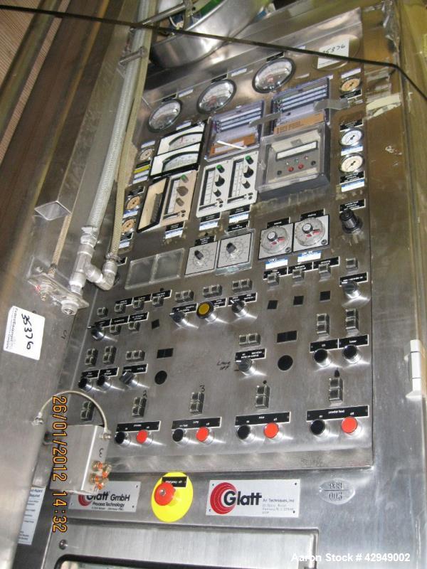 Used Glatt Fluid Bed Dryer, Model GPCG 60, Stainless Steel. Spray granulation chamber with 2 bowls, top vented, control panel. PRICE INCLUDES A 15% BUYERS PREMIUM. AS IS WHERE IS, LOADING & REMOVAL F...