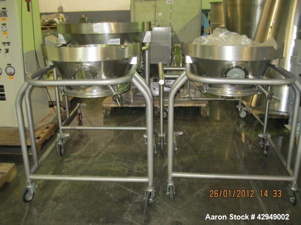 Used Glatt Fluid Bed Dryer, Model GPCG 60, Stainless Steel. Spray granulation chamber with 2 bowls, top vented, control panel. PRICE INCLUDES A 15% BUYERS PREMIUM. AS IS WHERE IS, LOADING & REMOVAL F...