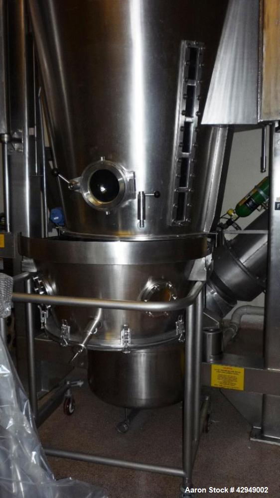 Used Glatt Fluid Bed Dryer, Model GPCG 60, Stainless Steel. Spray granulation chamber with 2 bowls, top vented, control panel. PRICE INCLUDES A 15% BUYERS PREMIUM. AS IS WHERE IS, LOADING & REMOVAL F...