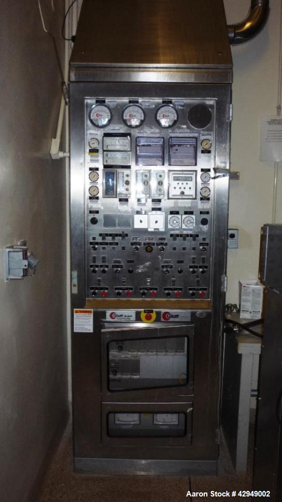Used Glatt Fluid Bed Dryer, Model GPCG 60, Stainless Steel. Spray granulation chamber with 2 bowls, top vented, control panel. PRICE INCLUDES A 15% BUYERS PREMIUM. AS IS WHERE IS, LOADING & REMOVAL F...